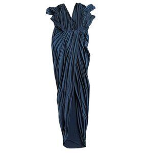 Pia Gladys Perey Dionne Dress Stretch Grey Gathered High Slit Fitted Size Large